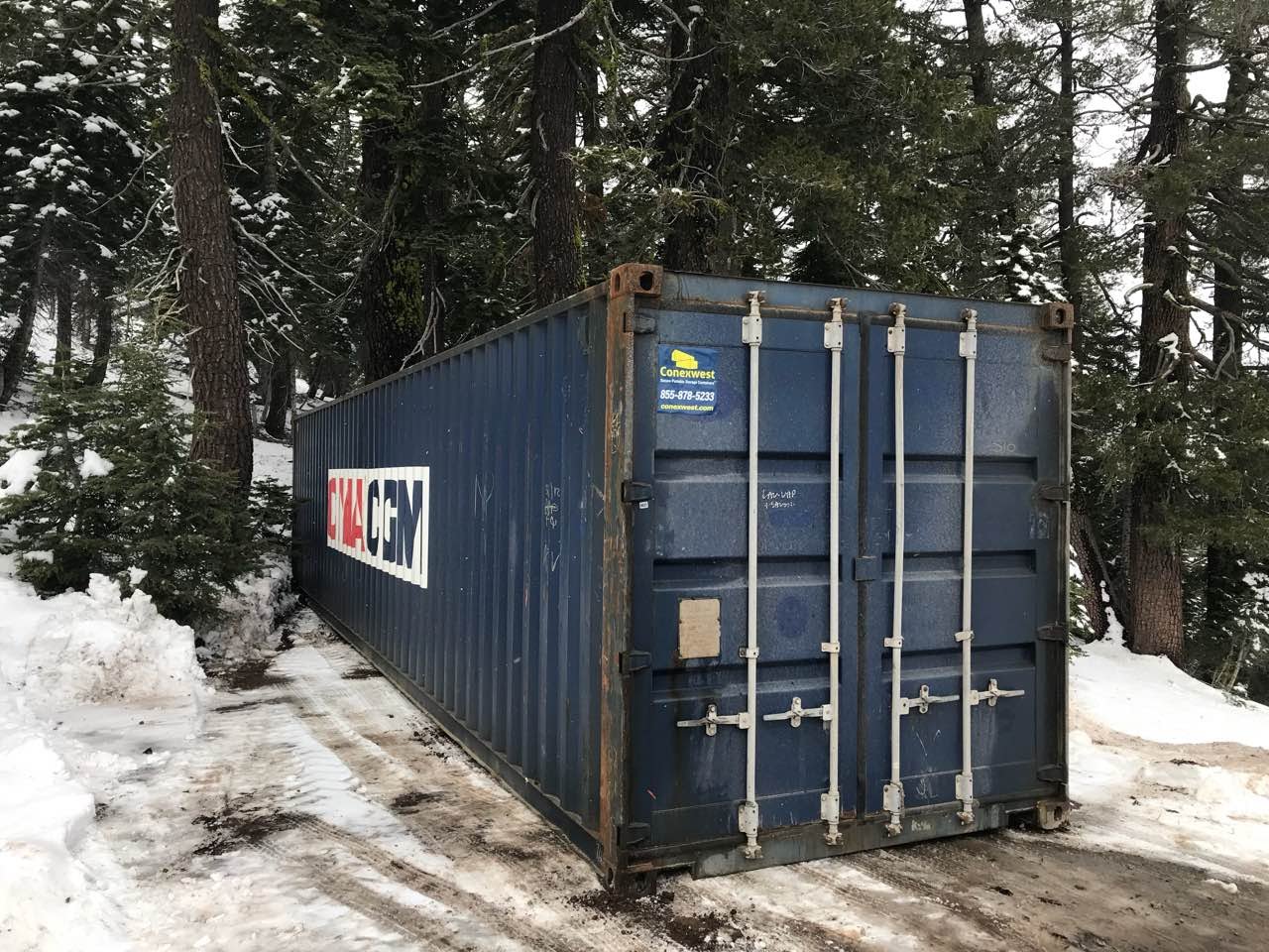 Shipping container in woods in Reno Nevada