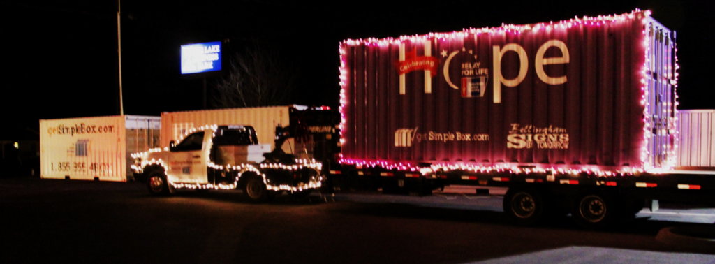 Christmas lights on a shipping container