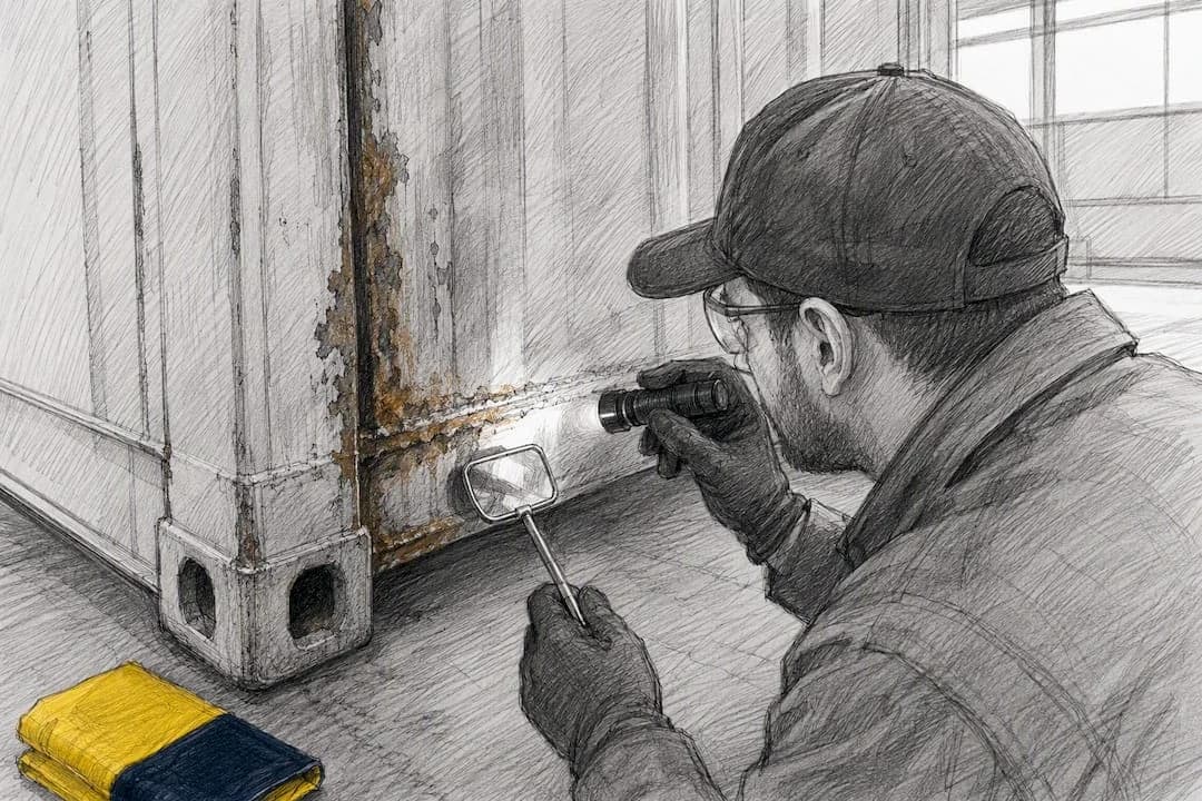 Technician inspecting rust along steel seam
