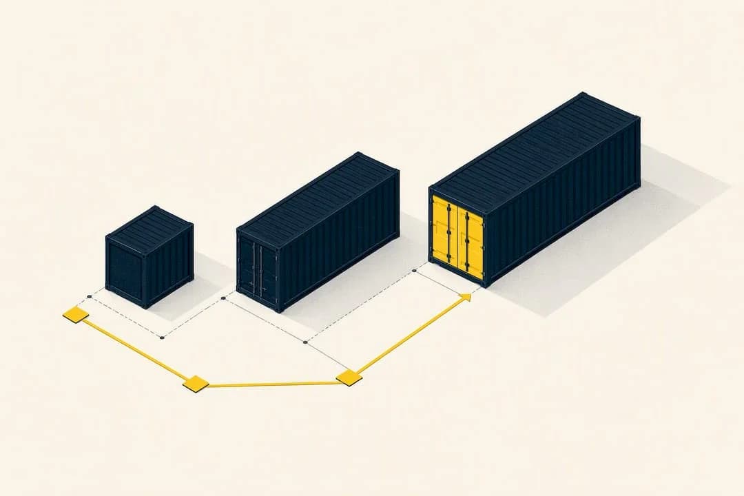 Isometric illustration of container size comparisons