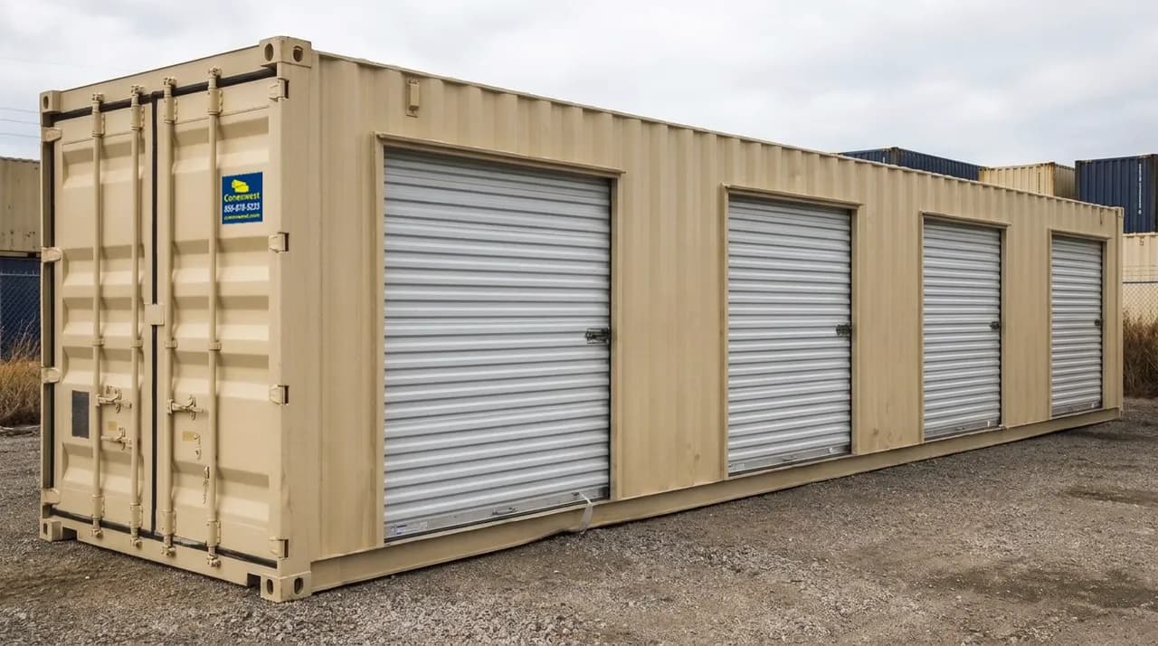 40ft New Storage Container w/ (4) 7ft Roll-Up Doors
