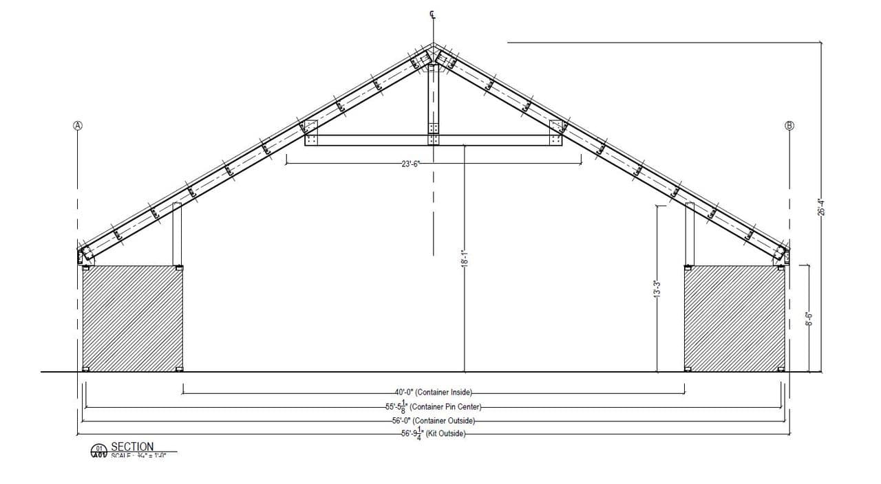 High pitched style container roof kit