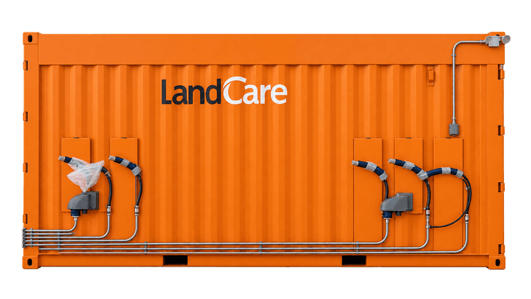 Orange custom shipping container with electrical equipment and charging connections