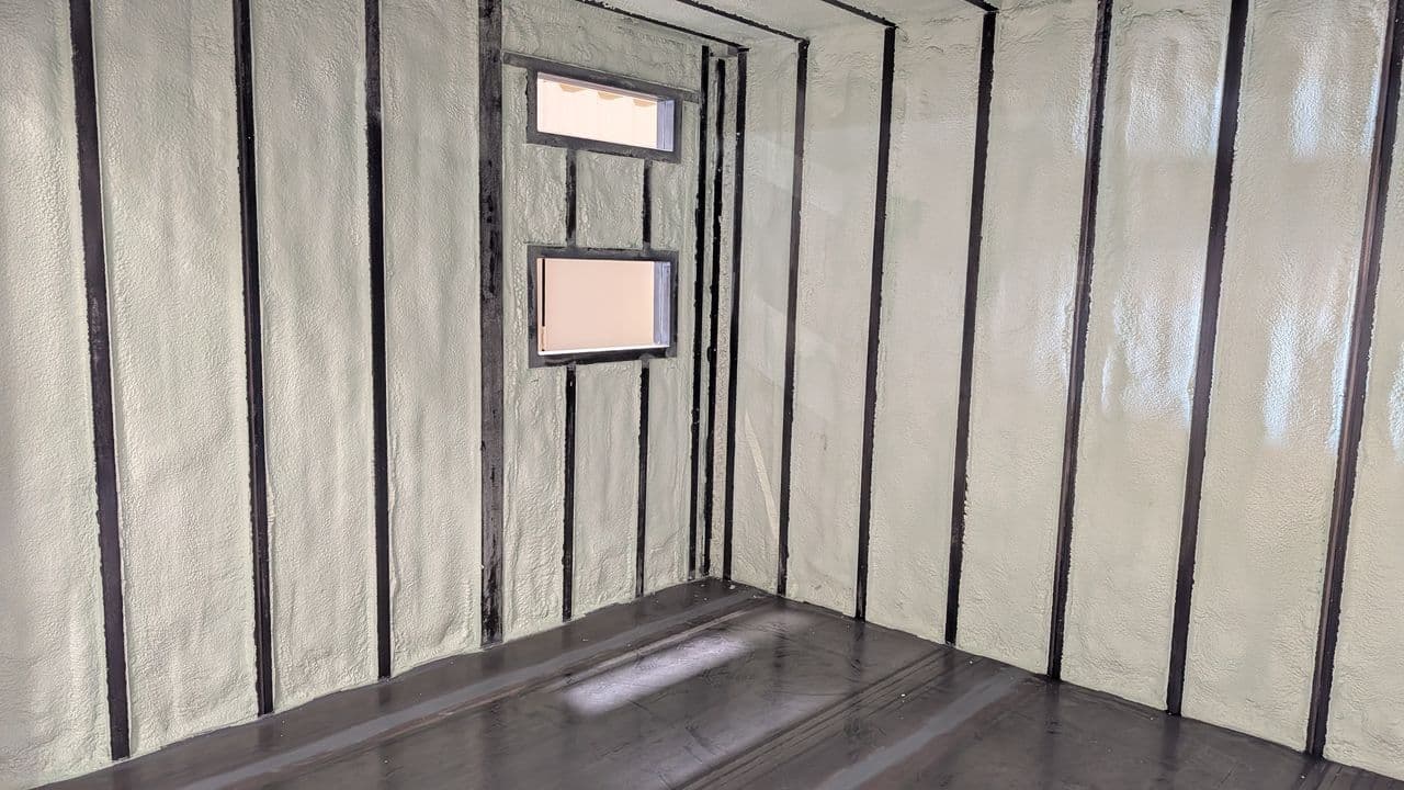 Spray foam insulation of shipping container