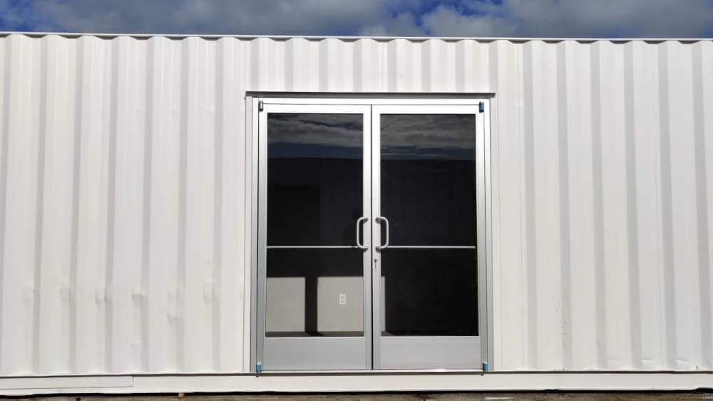 Store front doors on shipping containers for sale