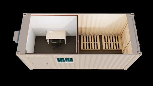 Top-view of our 20ft ground-level office and storage combo container