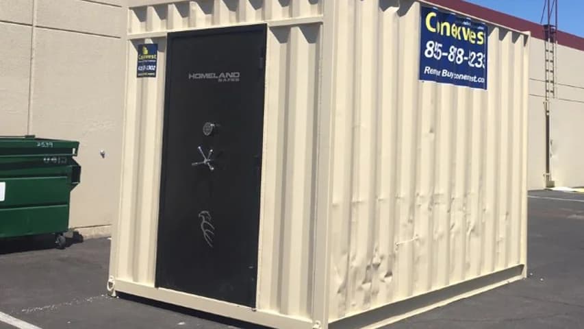 A safe door on a shipping container