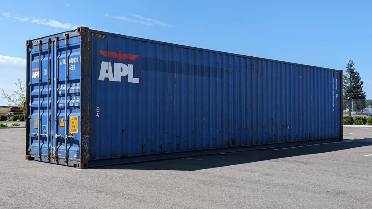 A blue 40ft used high cube shipping container