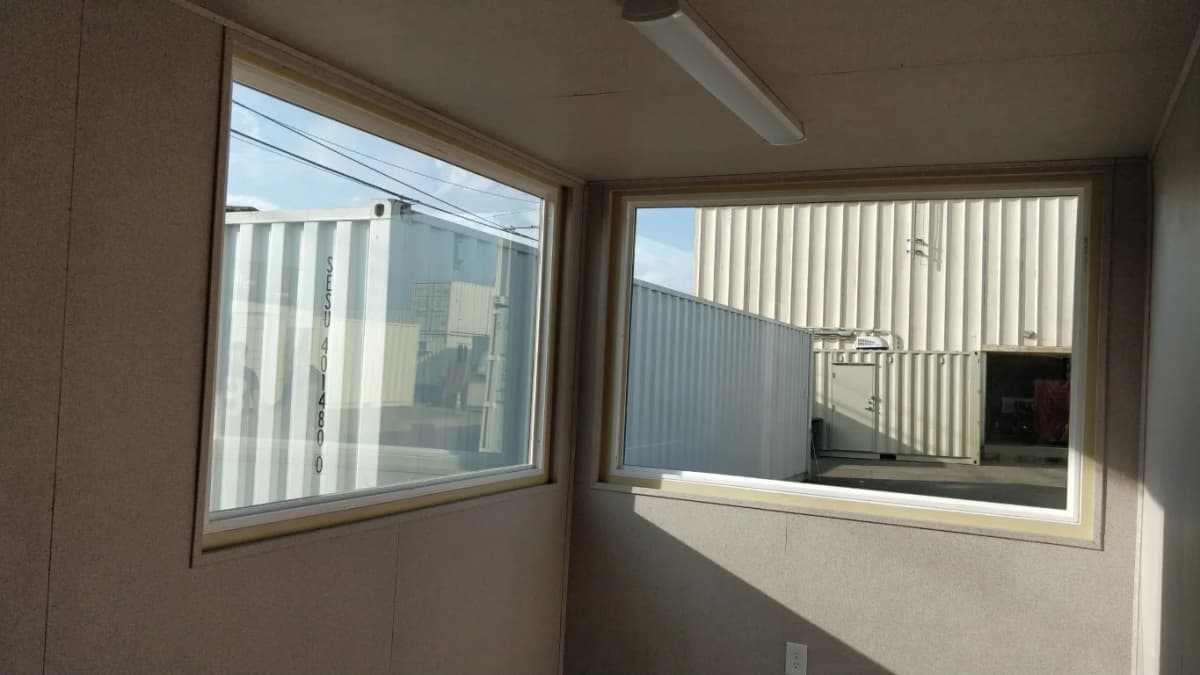 Inside view of a container with double pane picture windows