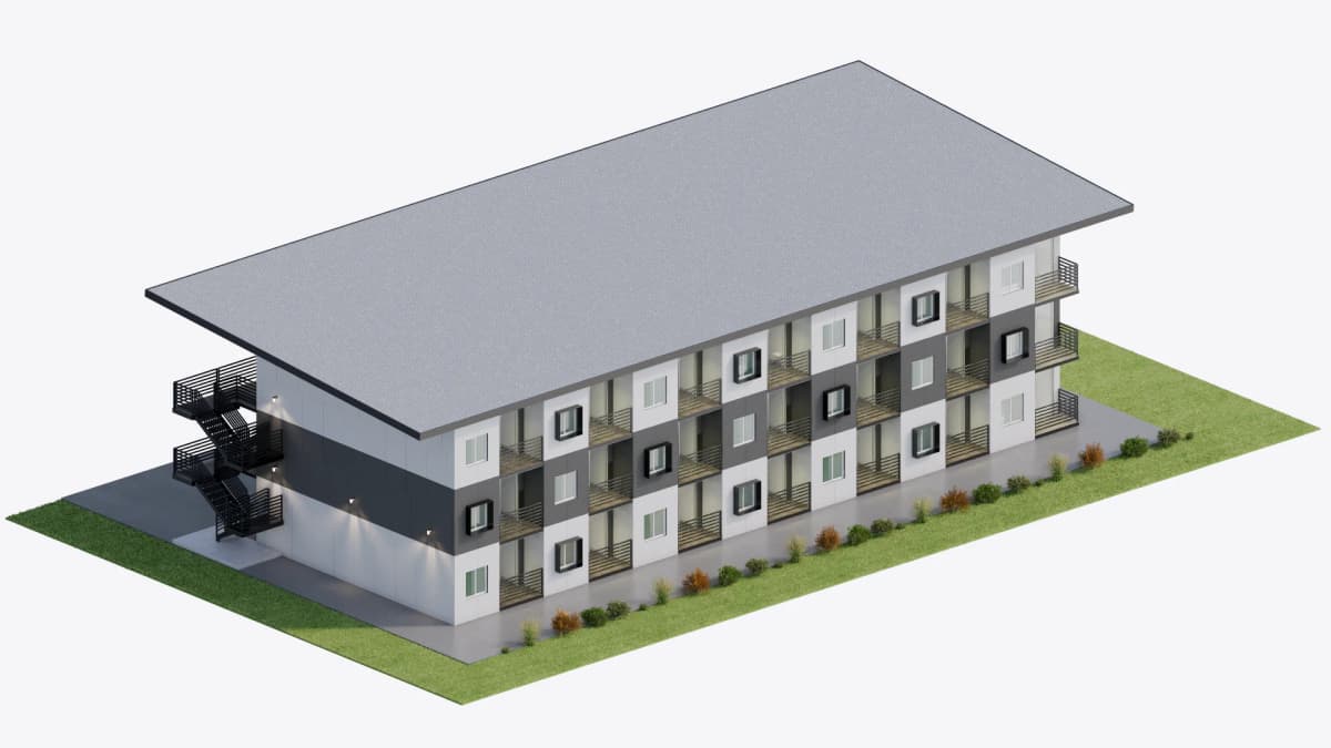 Multi-story shipping container apartment building concept