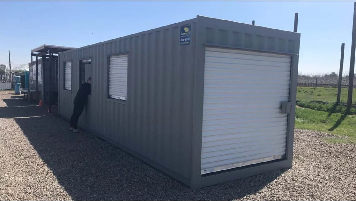 Container with a roll-up door.