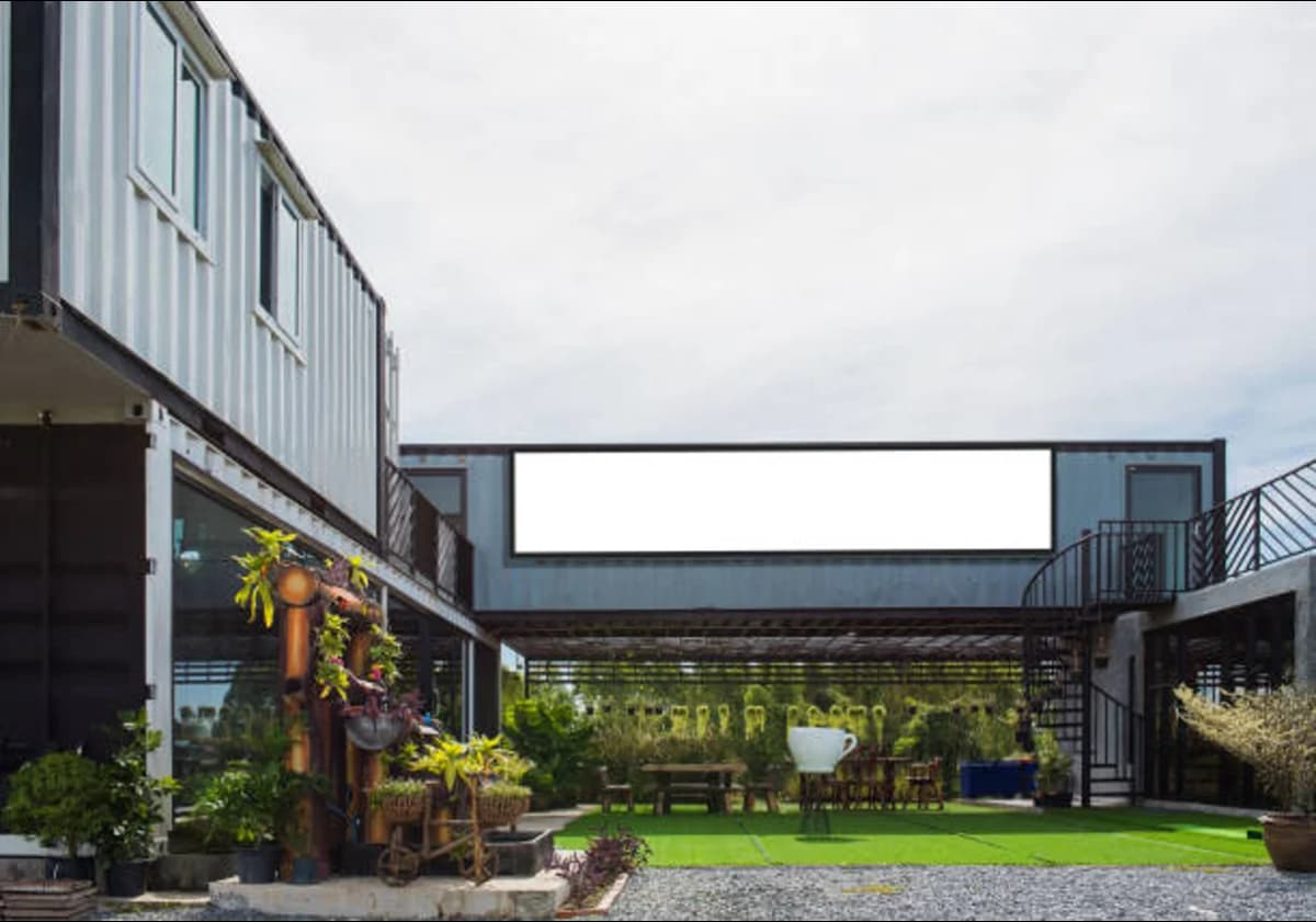 Courtyard-style container home.