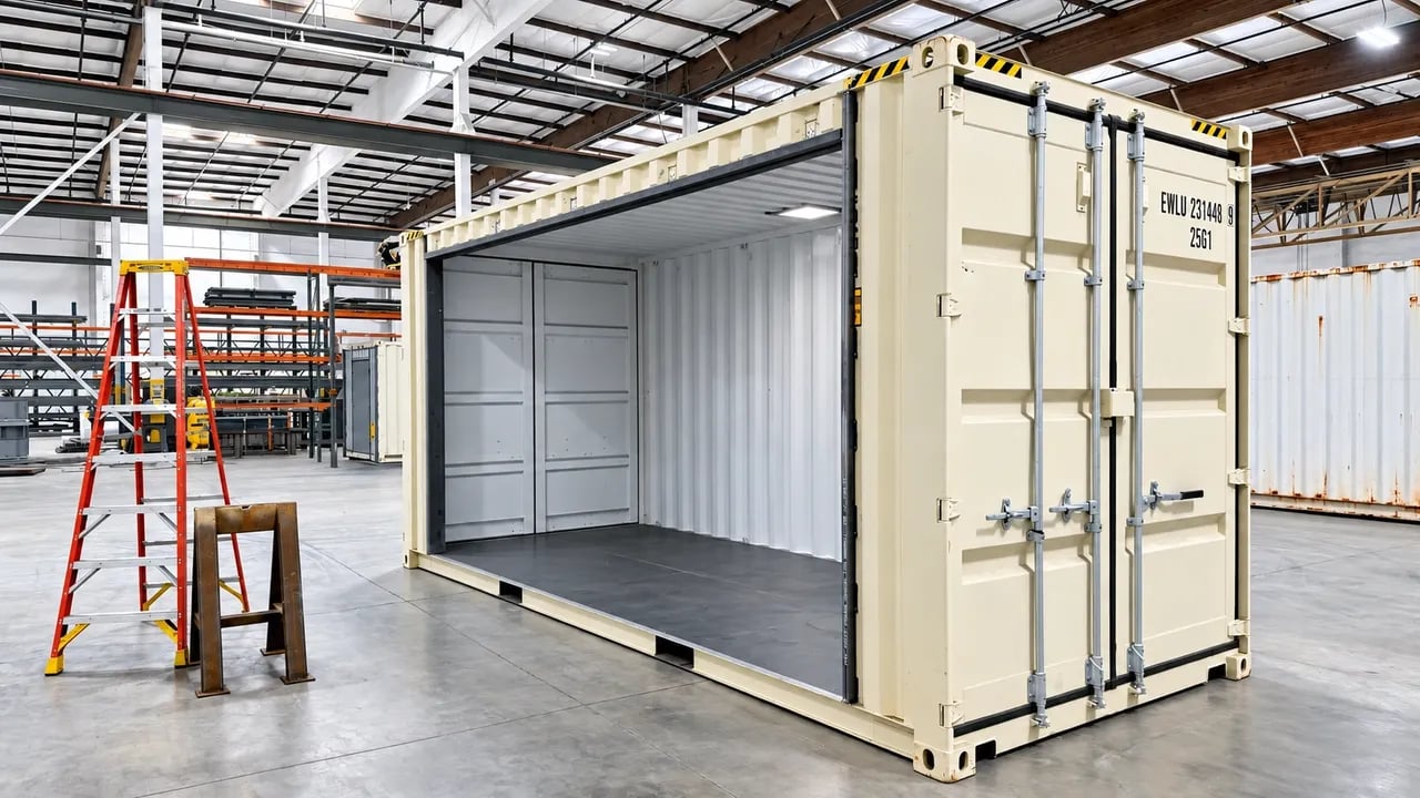 20ft beige container placed at the factory
