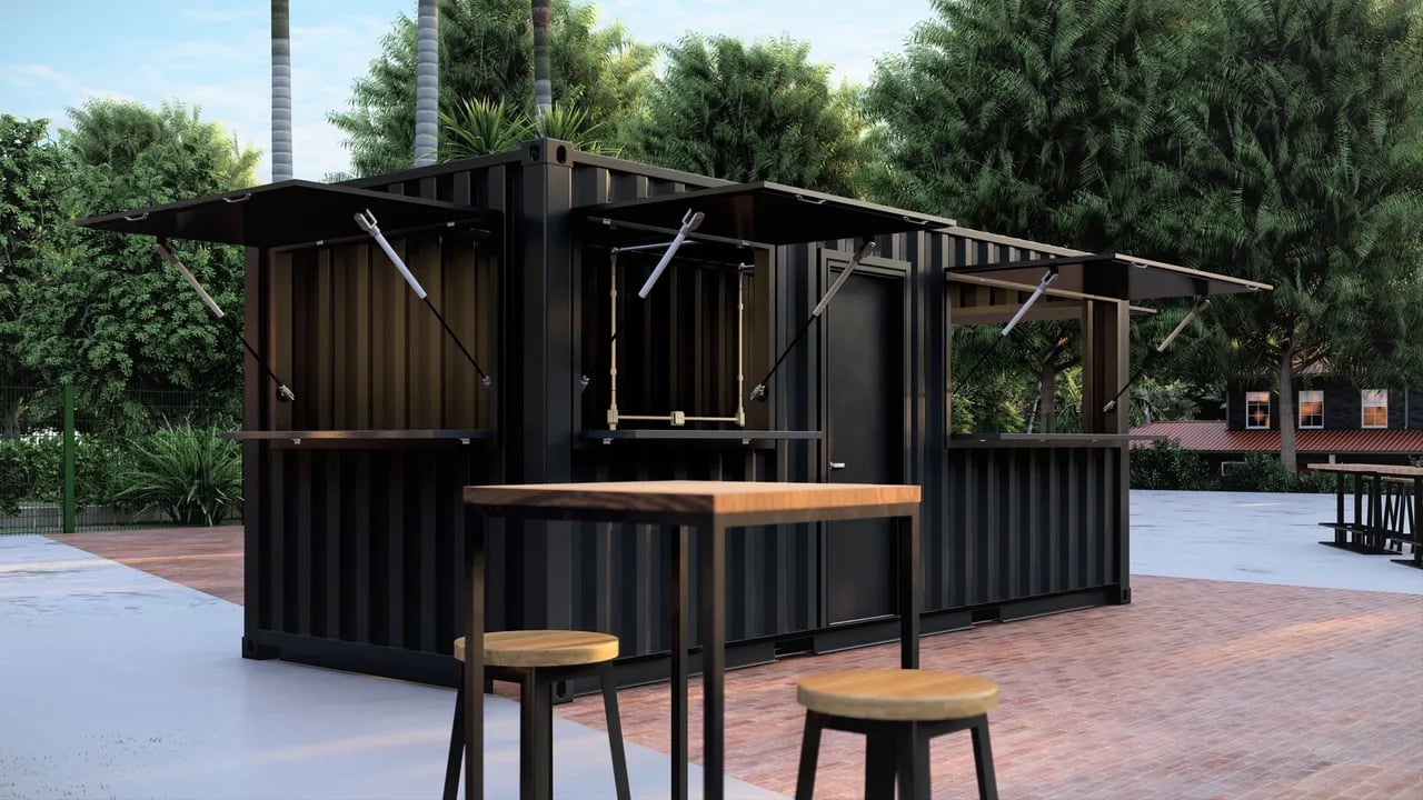 20ft Container kiosk side view render