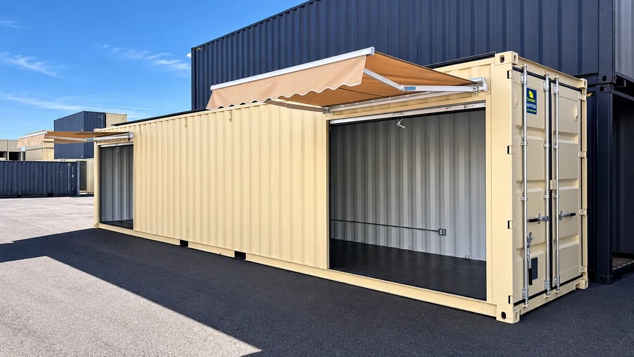 40ft shipping container with tent placed at the yard