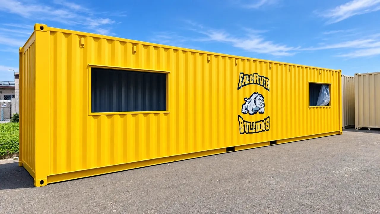 40ft yellow shipping container with a windows