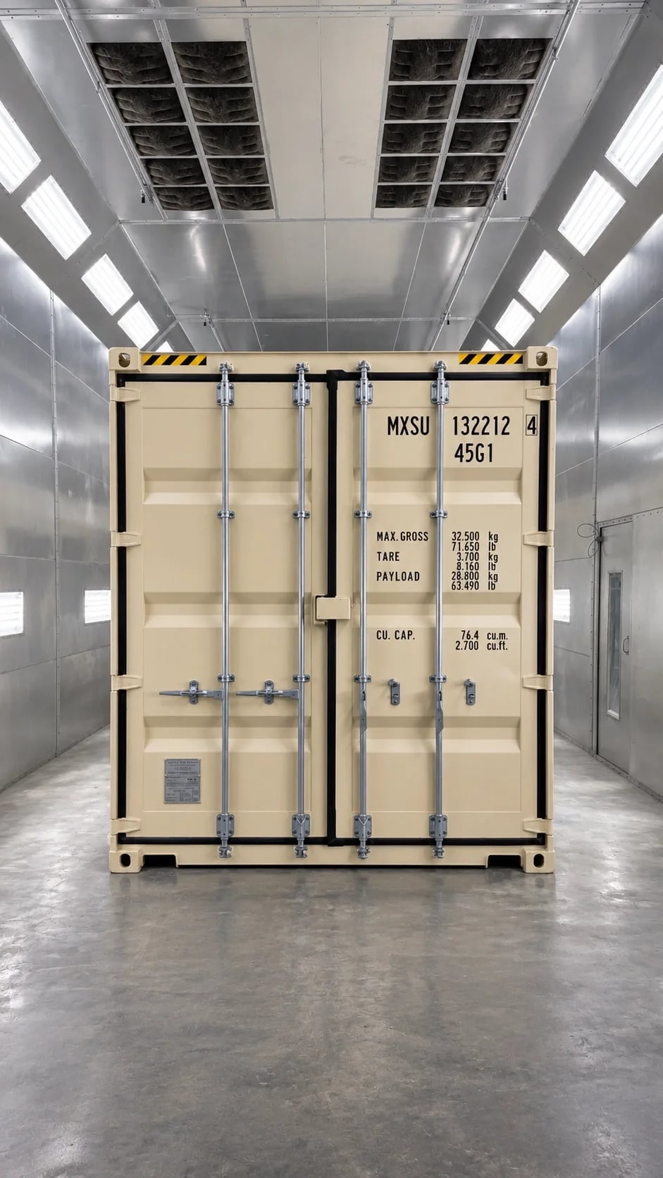 Beige shipping container at the painting room