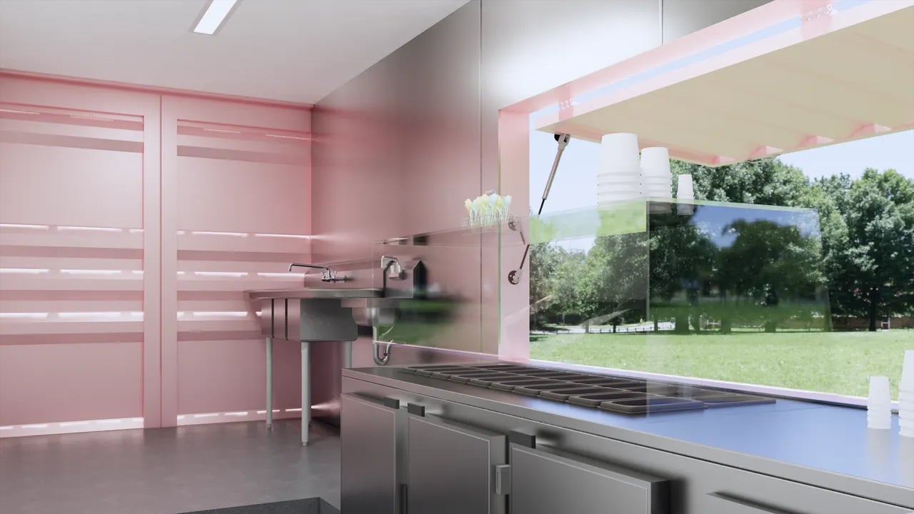 container coffee kiosk inside view render