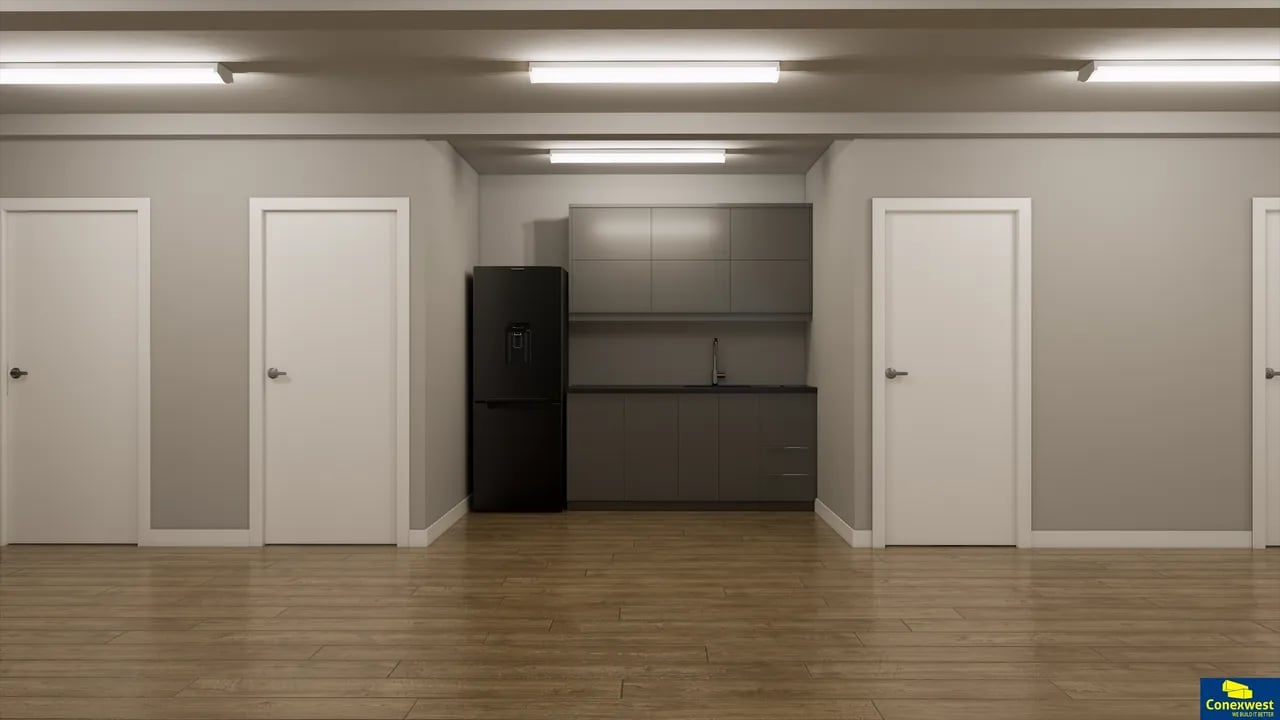 Container interior with kitchen render