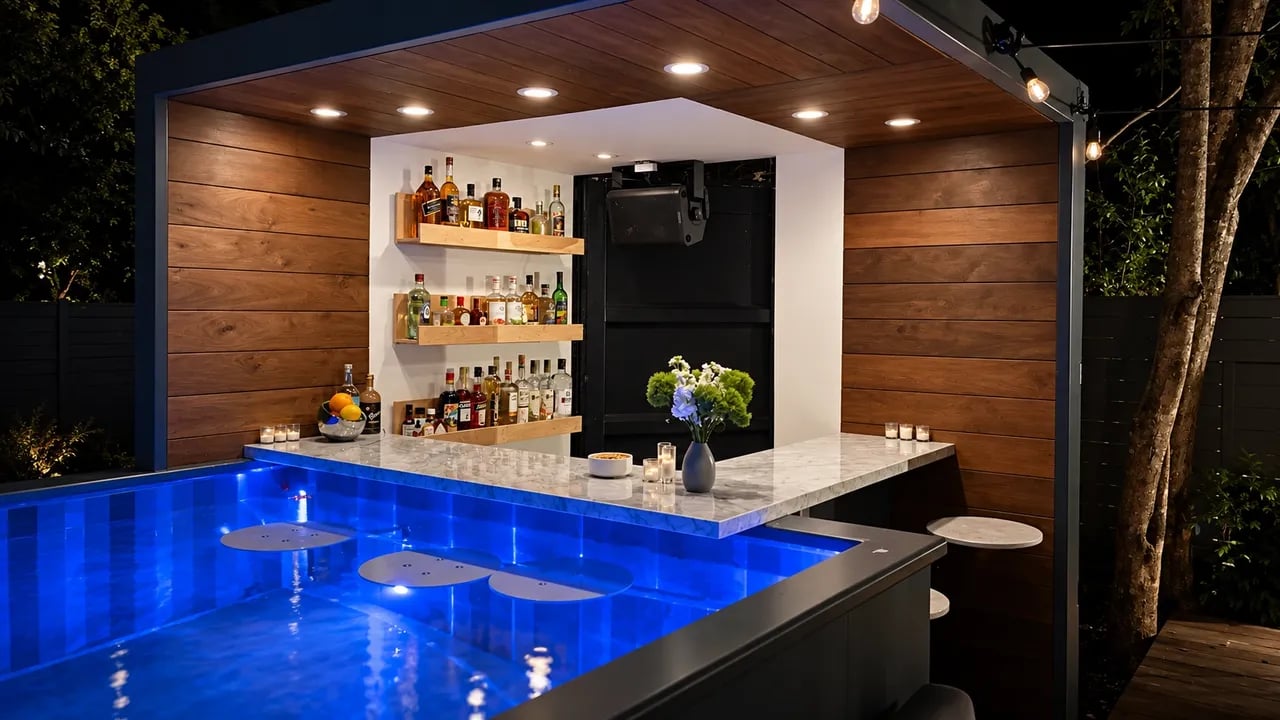 Container pool placed in exterior close up view