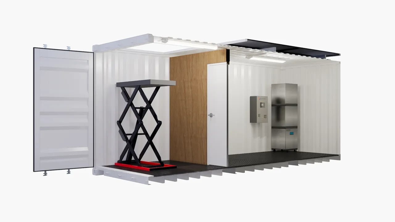 Drone container with solar panel inside view render