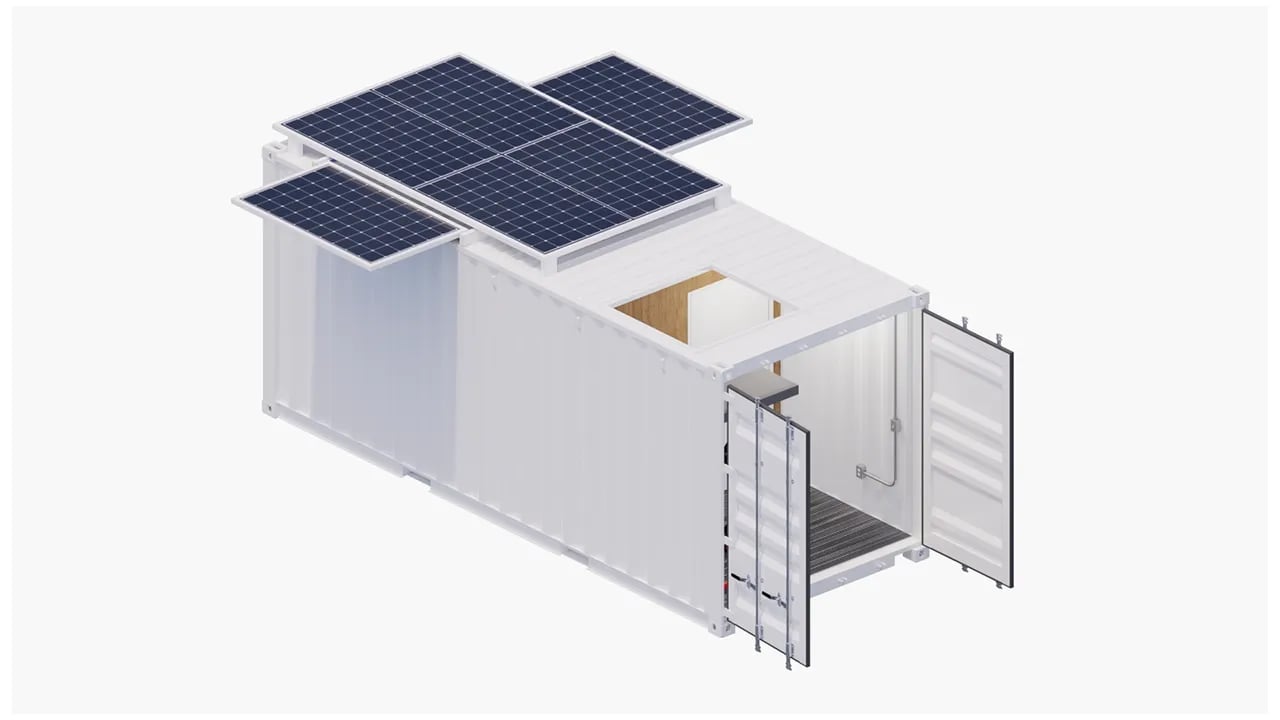 Drone container with solar panel render