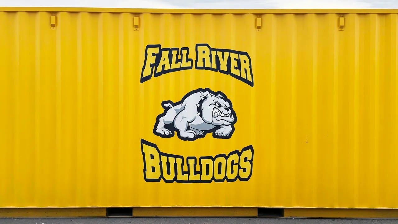 Label on yellow shipping container