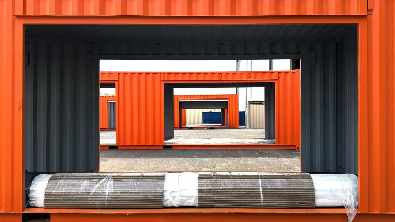 Orange containers placed in line