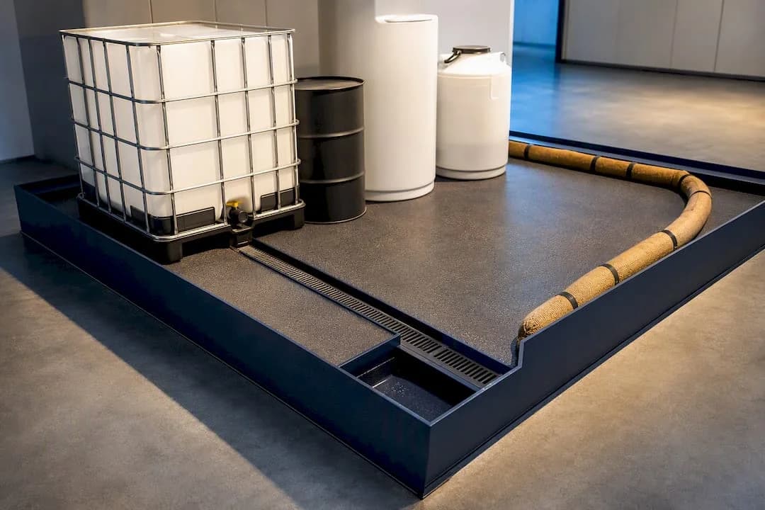 Illustrated containment basin and drainage route