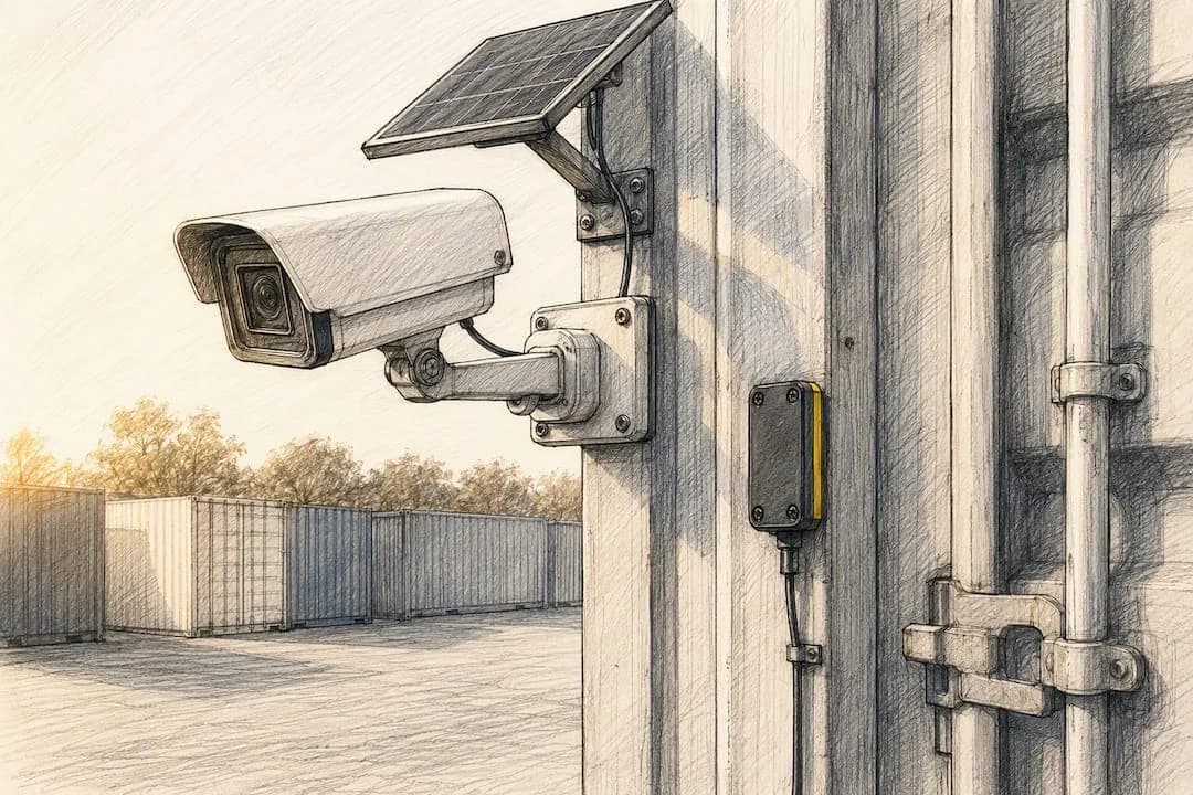 Security camera and vibration sensor at container
