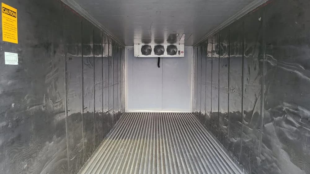 Inside a refrigerated shipping container