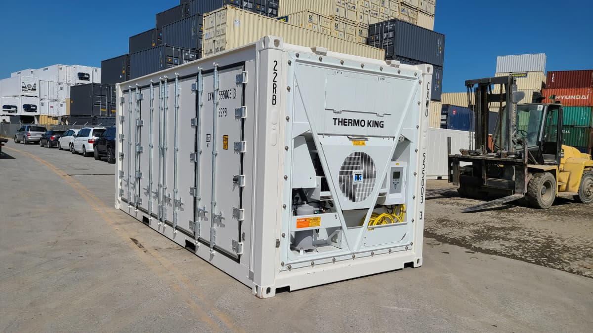 A reused refrigerated shipping container