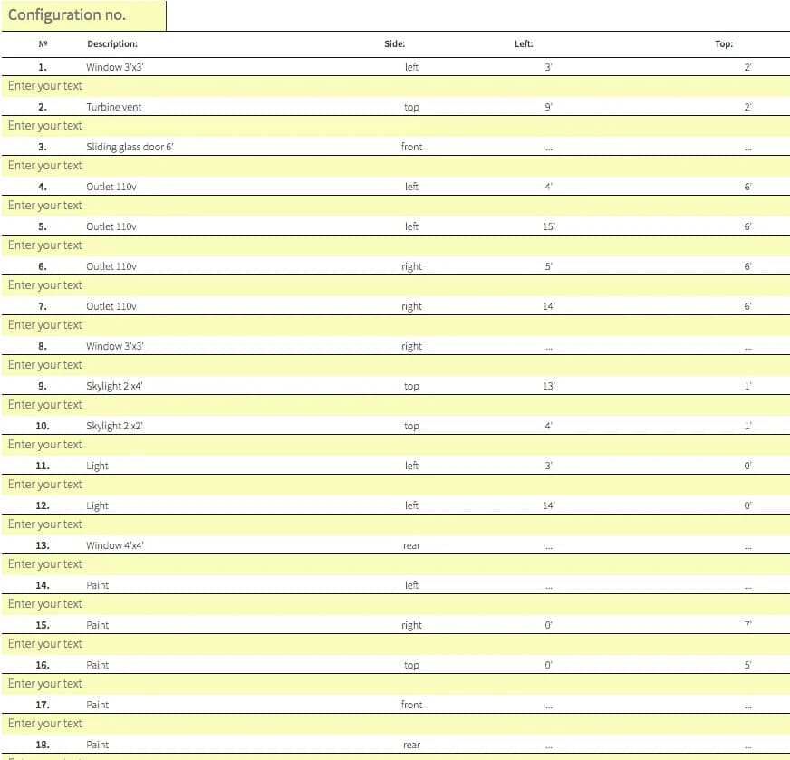 3D Builder Itemized List of Custom Fabrications