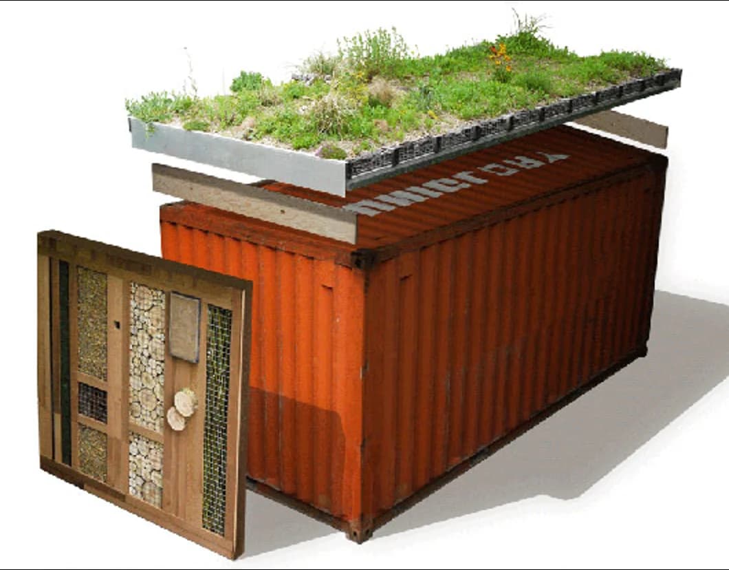 3D image of a green roof container.