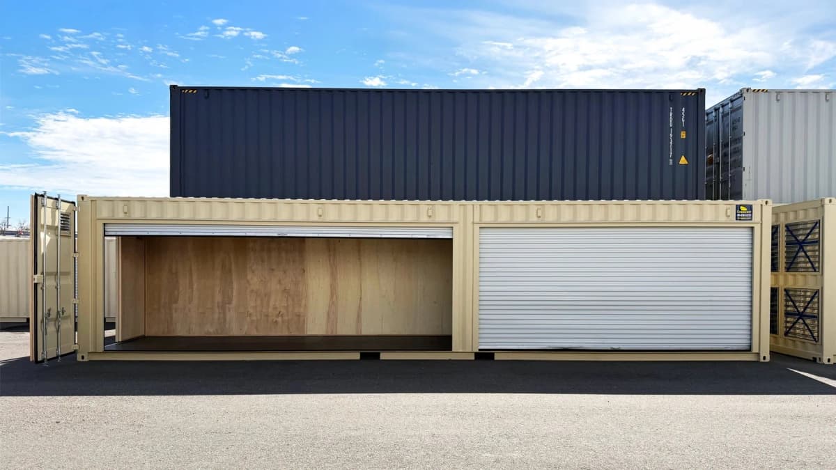 40ft container with roll-up doors outside