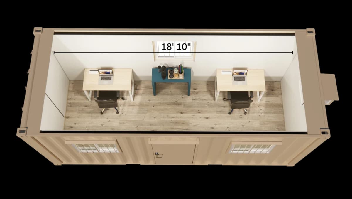 A 3D image of a shipping container interior.