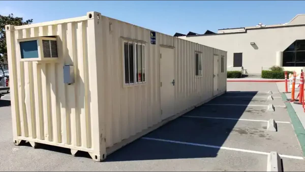 A 40-ft shipping container with air conditioning.