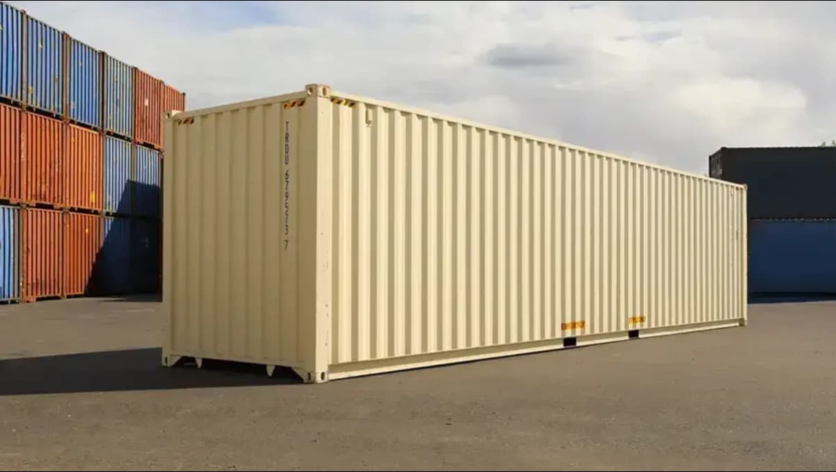 A 40ft new high cube shipping container.