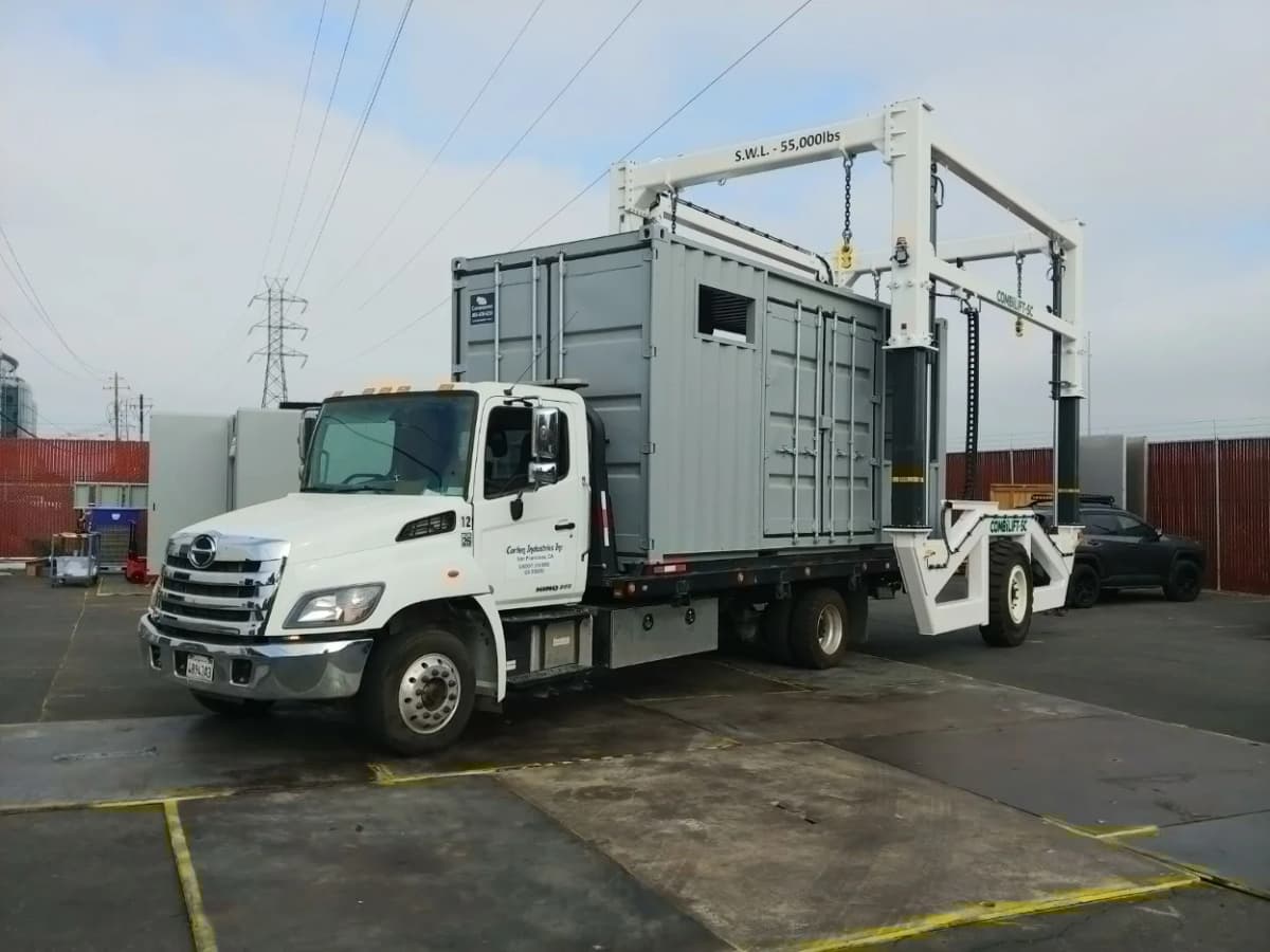 A container being loaded for delivery