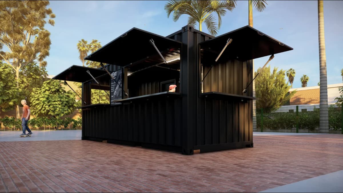 A container with awning.