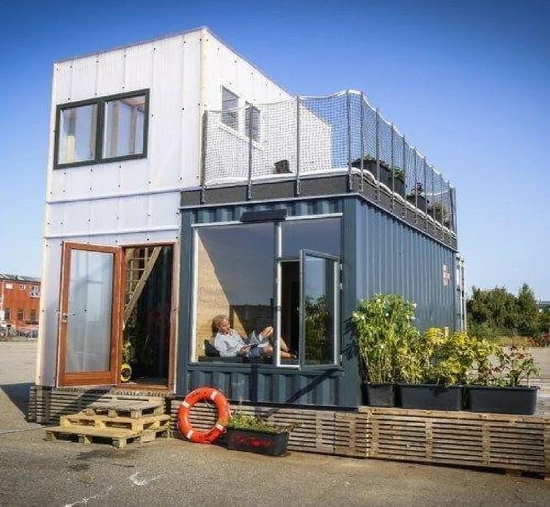 A two-story shipping container home.