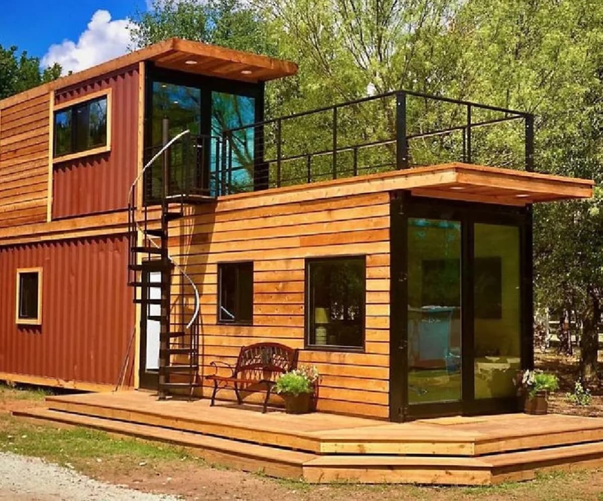 A two-story shipping container home.