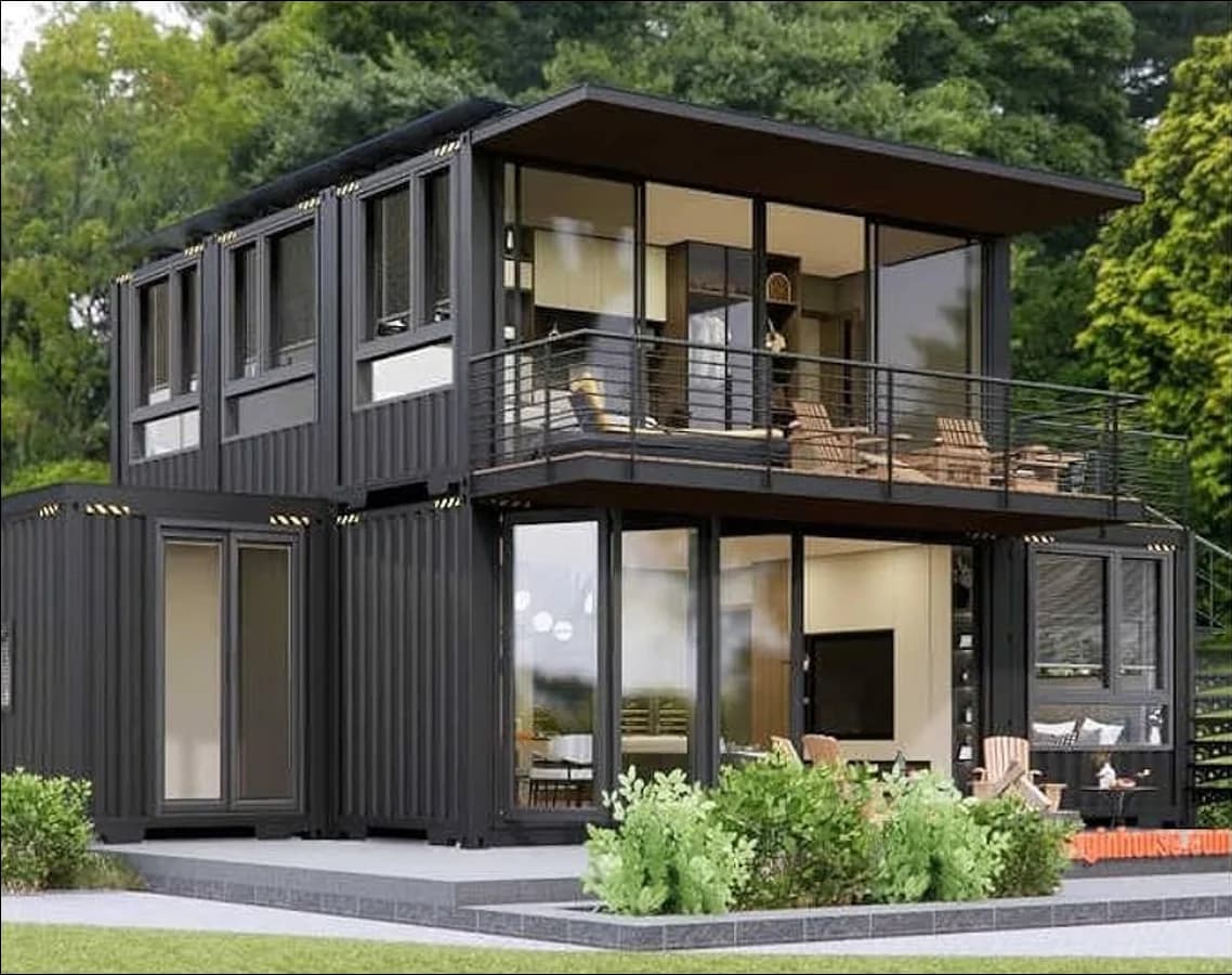 A two-story shipping container home.