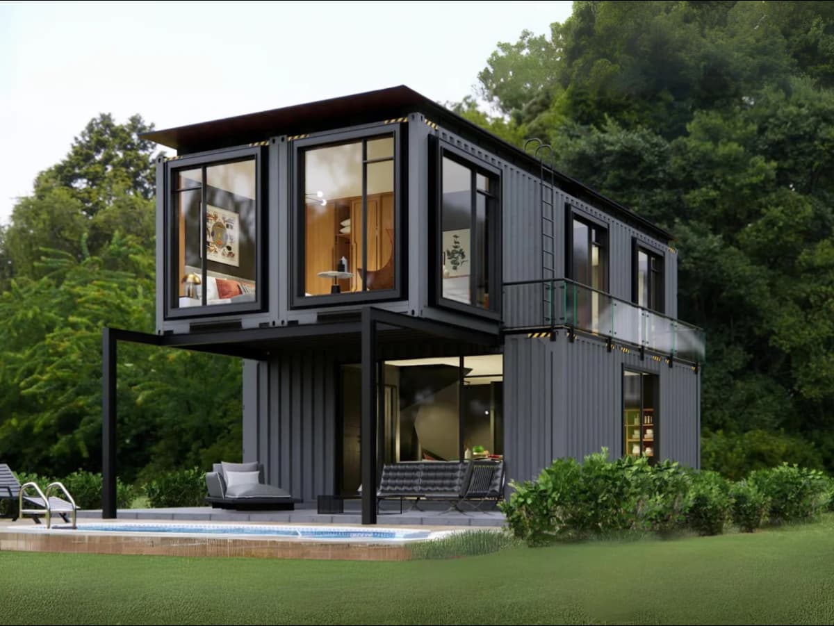 A two-story shipping container home.
