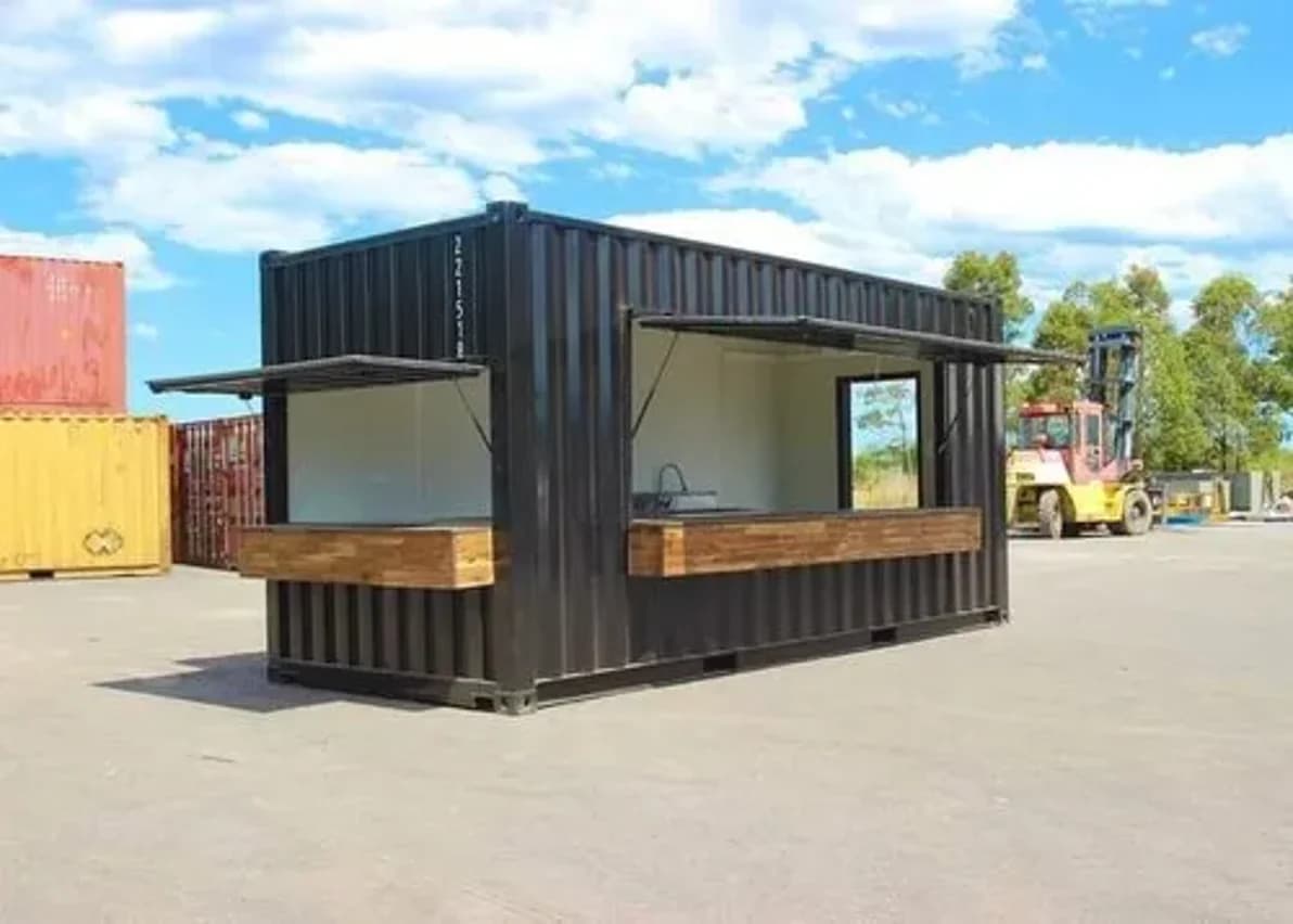 Awning-style windows for shipping containers.