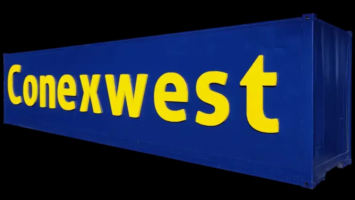 Branded Conexwest shipping container.