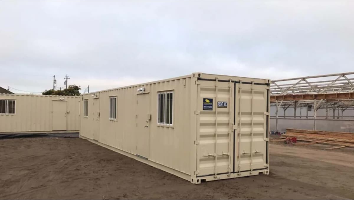 Branded Conexwest shipping container.