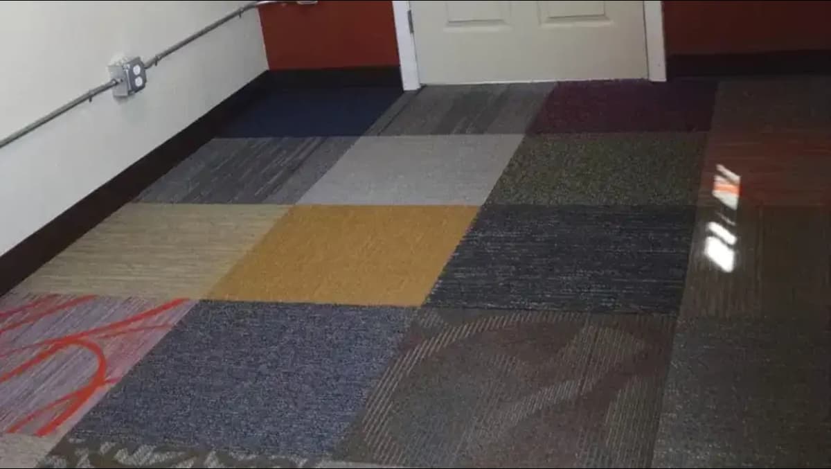Carpet flooring for office shipping containers.