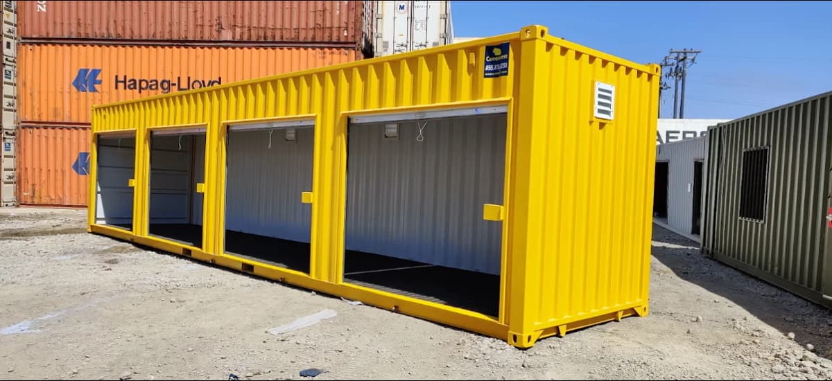 Image of a colourful shipping container home.