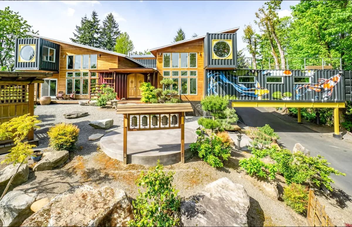 Image of a colourful shipping container home.